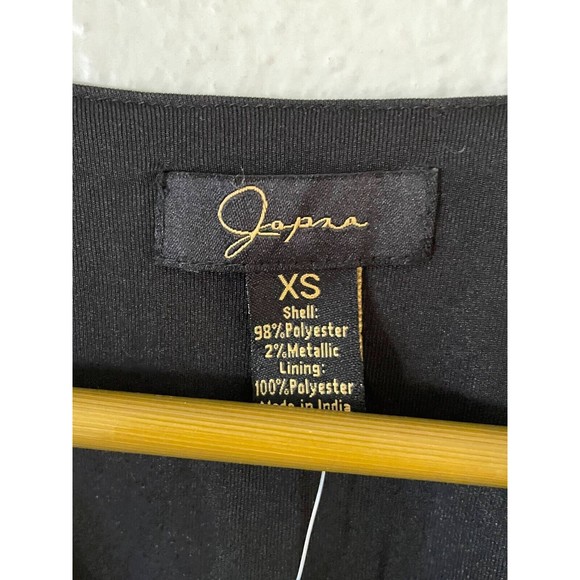 Japna Smocked Surplice Top XS Black Silver Metallic Stripe Sheer Long Sleeve NWT - Picture 4 of 8